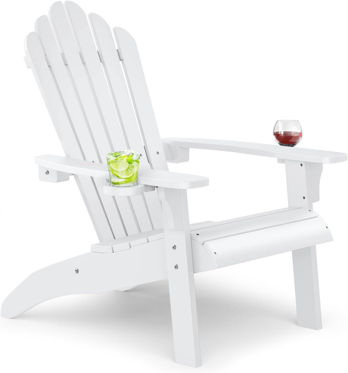 imageUpstreman Home Oversized Adirondack Chair Set of 1 Outdoor Fire Pit Chair with 2 Cup Holders Adirondack Patio Chair Weather Resistant for Outside Porch Lawn Garden A1 Max BlueWhite