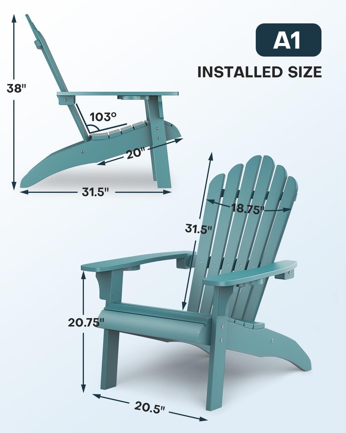 imageUpstreman Home Oversized Adirondack Chair Set of 1 Outdoor Fire Pit Chair with 2 Cup Holders Adirondack Patio Chair Weather Resistant for Outside Porch Lawn Garden A1 Max BlueBlue