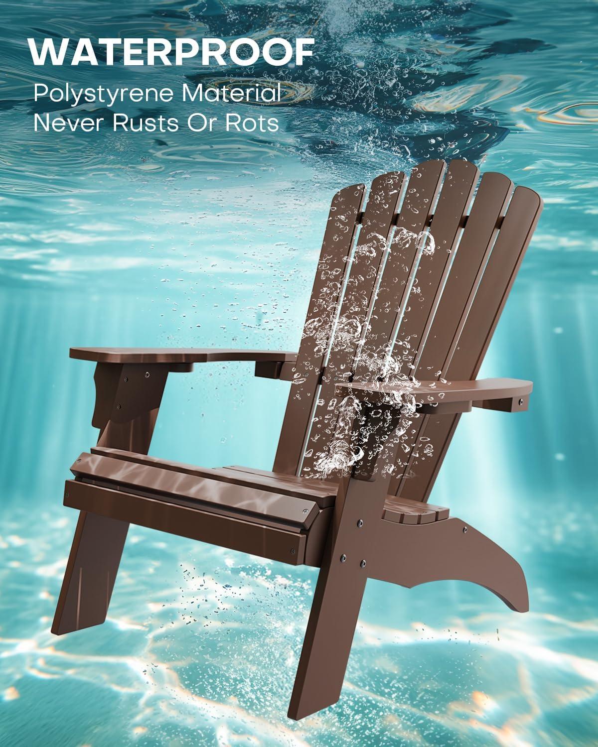 imageUpstreman Home Oversized Adirondack Chair Set of 1 Outdoor Fire Pit Chair with 2 Cup Holders Adirondack Patio Chair Weather Resistant for Outside Porch Lawn Garden A1 Max BlueCoffee