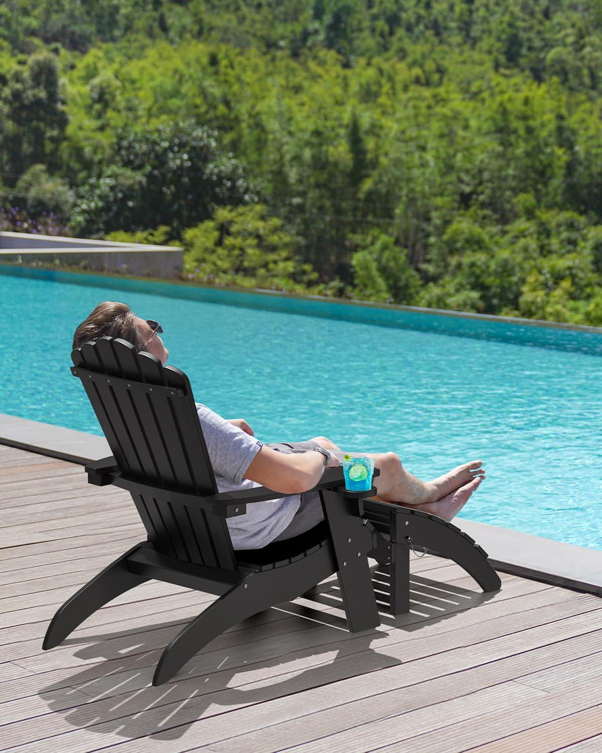 imageUpstreman Home Oversized Adirondack Chair Set of 1 Outdoor Fire Pit Chair with 2 Cup Holders Adirondack Patio Chair Weather Resistant for Outside Porch Lawn Garden A1 Max BlueBlack