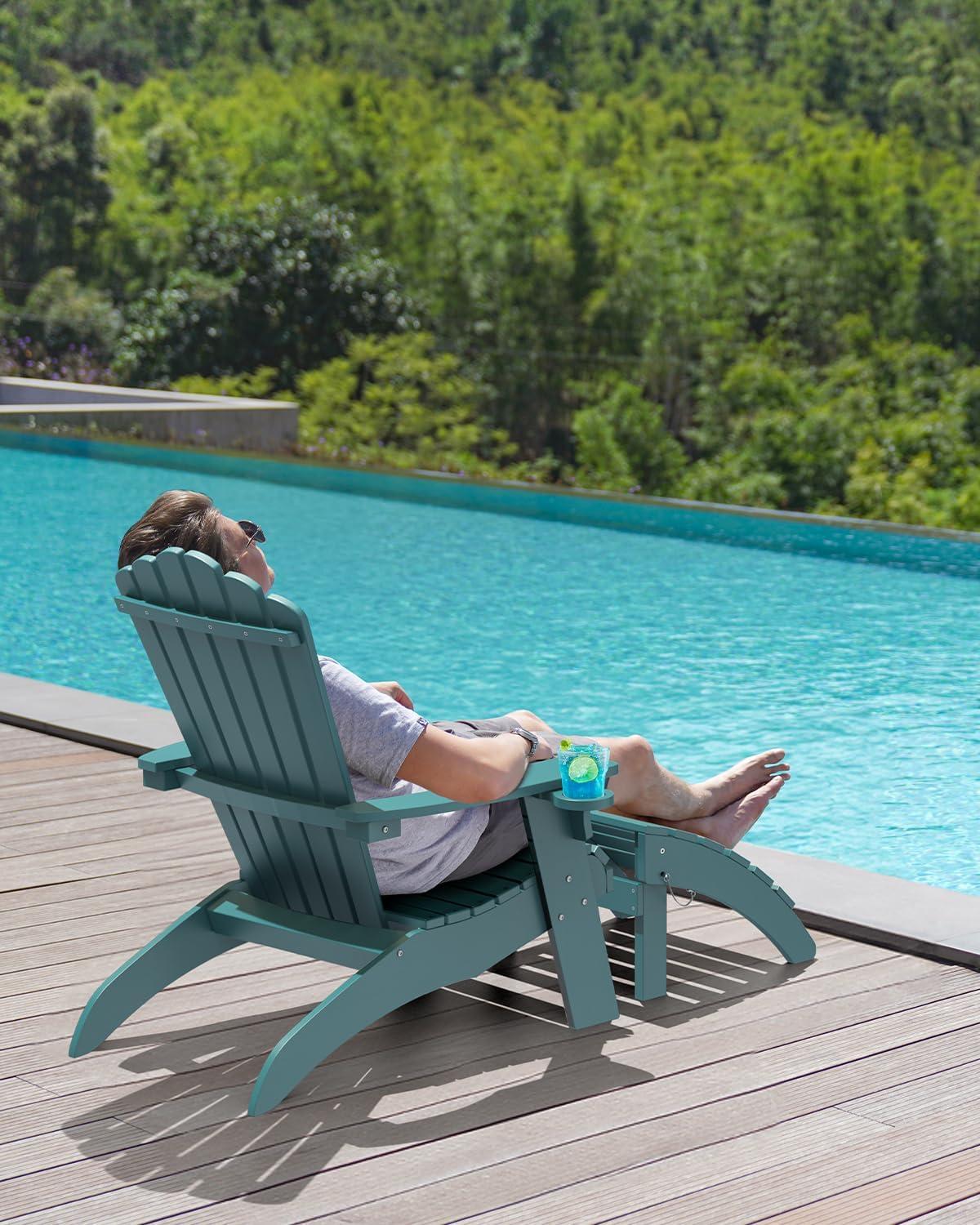 imageUpstreman Home Oversized Adirondack Chair Set of 1 Outdoor Fire Pit Chair with 2 Cup Holders Adirondack Patio Chair Weather Resistant for Outside Porch Lawn Garden A1 Max BlueBlue