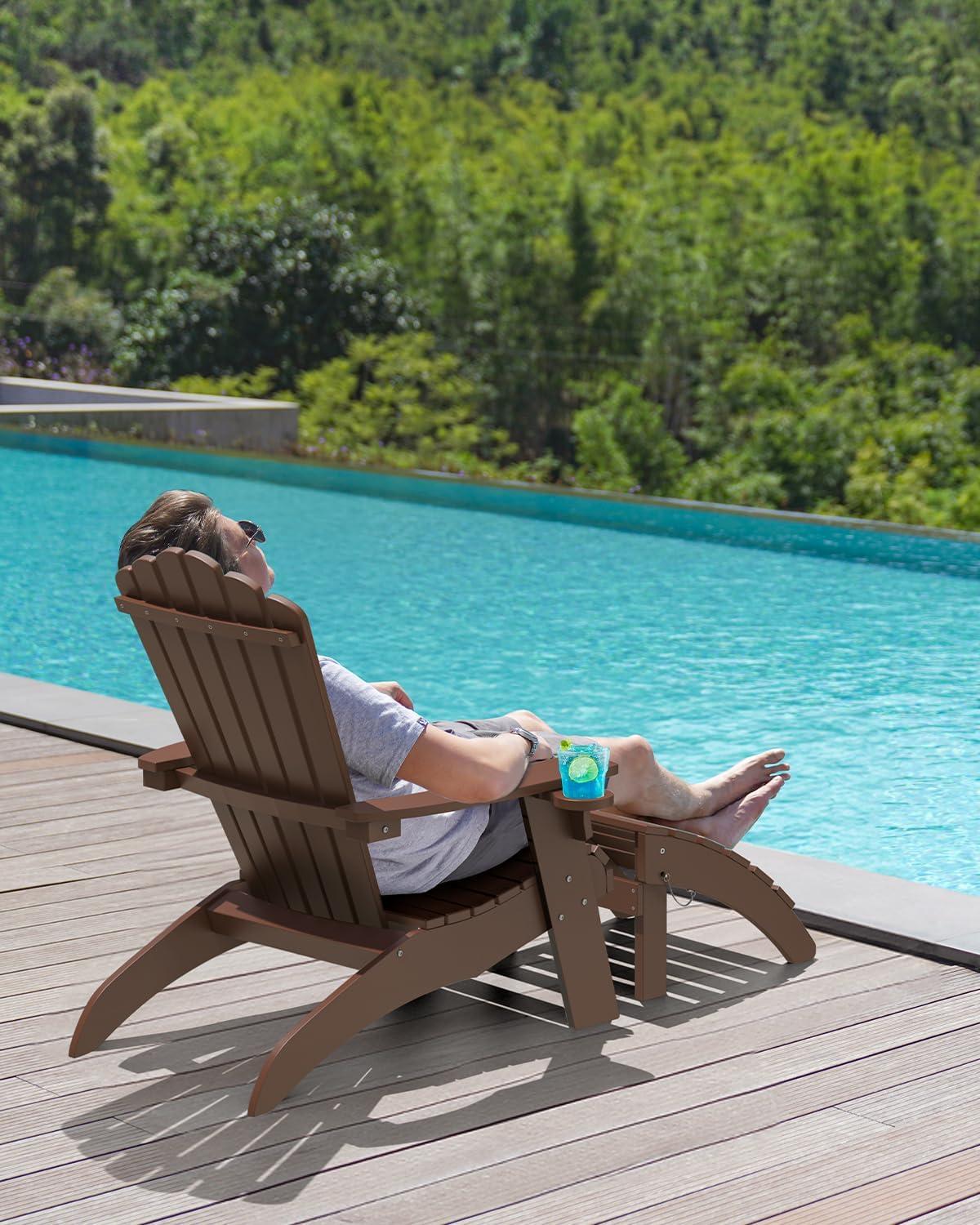 imageUpstreman Home Oversized Adirondack Chair Set of 1 Outdoor Fire Pit Chair with 2 Cup Holders Adirondack Patio Chair Weather Resistant for Outside Porch Lawn Garden A1 Max BlueCoffee