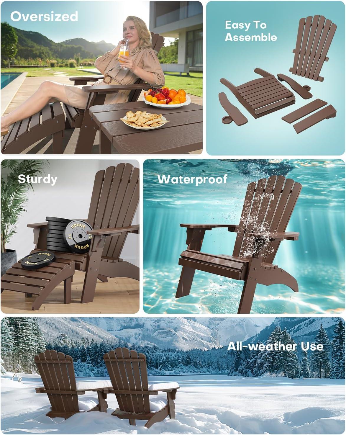 imageUpstreman Home Oversized Adirondack Chair Set of 1 Outdoor Fire Pit Chair with 2 Cup Holders Adirondack Patio Chair Weather Resistant for Outside Porch Lawn Garden A1 Max BlueCoffee