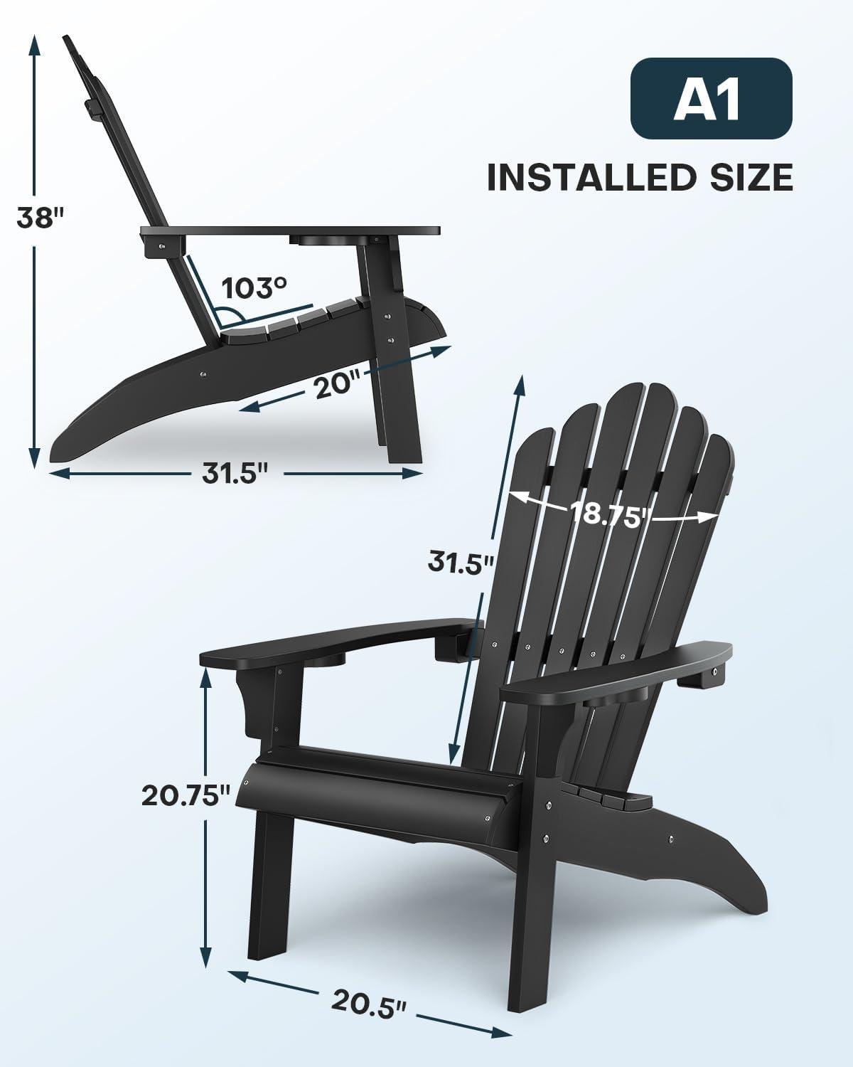imageUpstreman Home Oversized Adirondack Chair Set of 1 Outdoor Fire Pit Chair with 2 Cup Holders Adirondack Patio Chair Weather Resistant for Outside Porch Lawn Garden A1 Max BlueBlack