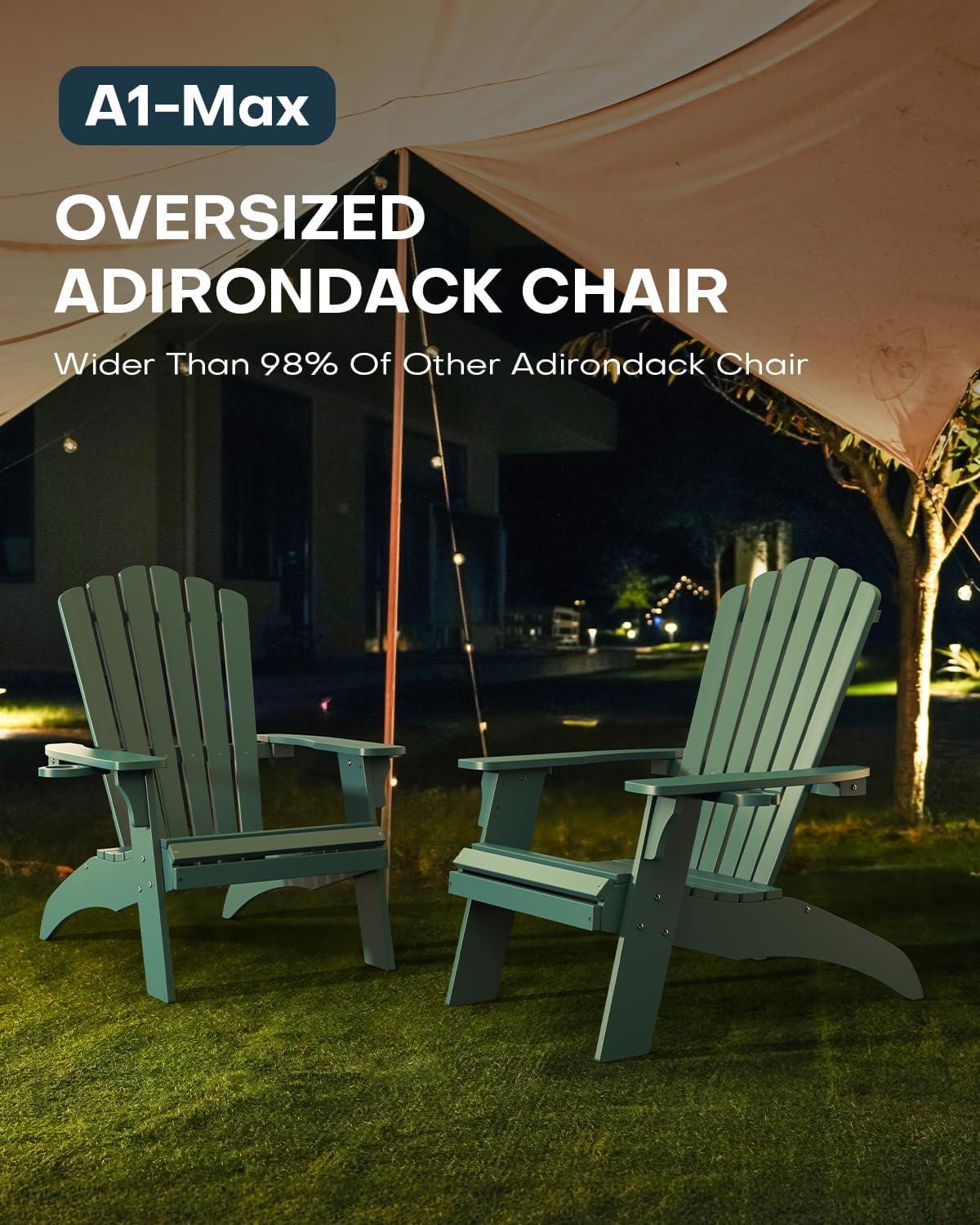 imageUpstreman Home Oversized Adirondack Chair Set of 1 Outdoor Fire Pit Chair with 2 Cup Holders Adirondack Patio Chair Weather Resistant for Outside Porch Lawn Garden A1 Max BlueBlue