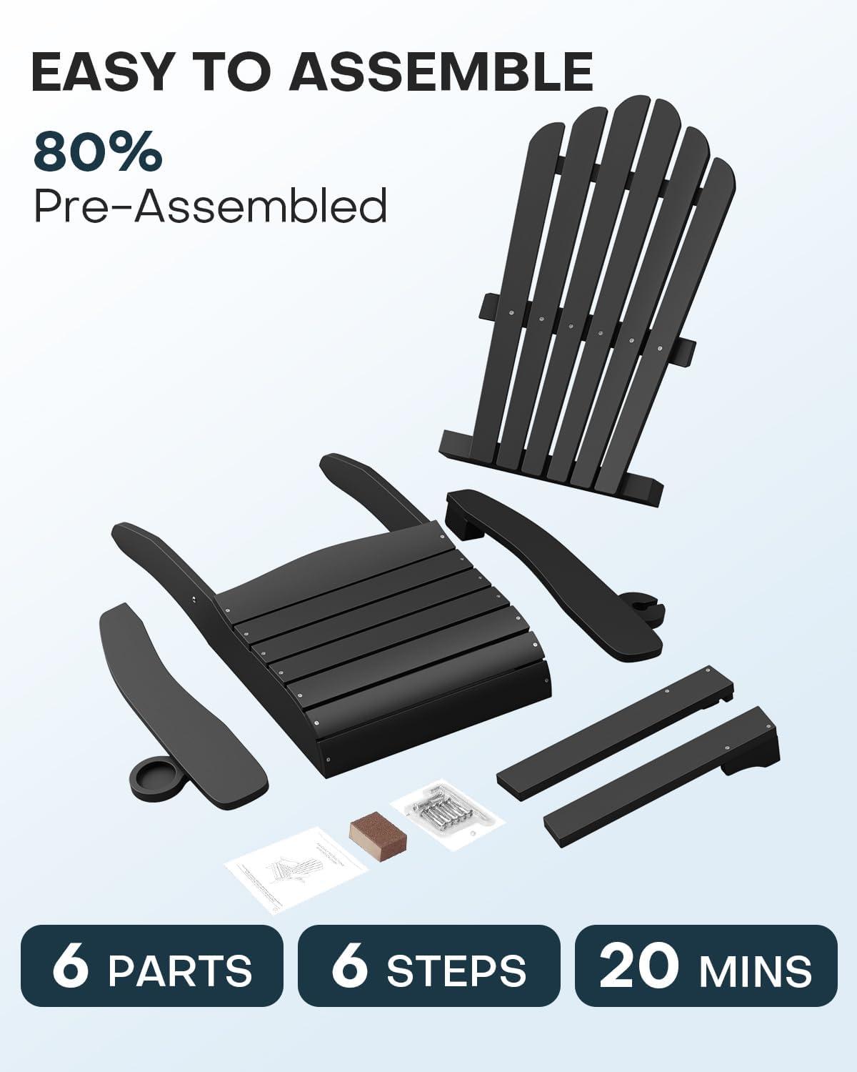 imageUpstreman Home Oversized Adirondack Chair Set of 1 Outdoor Fire Pit Chair with 2 Cup Holders Adirondack Patio Chair Weather Resistant for Outside Porch Lawn Garden A1 Max BlueBlack