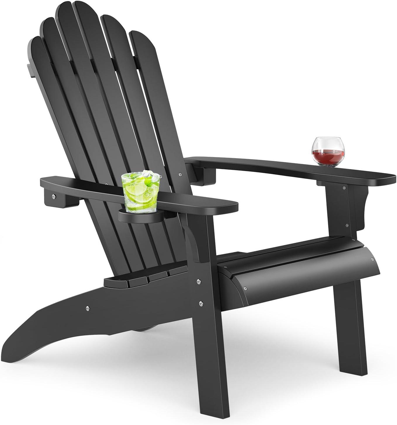 imageUpstreman Home Oversized Adirondack Chair Set of 1 Outdoor Fire Pit Chair with 2 Cup Holders Adirondack Patio Chair Weather Resistant for Outside Porch Lawn Garden A1 Max BlueBlack