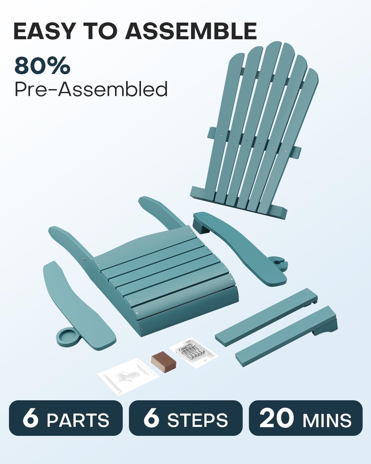 imageUpstreman Home Oversized Adirondack Chair Set of 1 Outdoor Fire Pit Chair with 2 Cup Holders Adirondack Patio Chair Weather Resistant for Outside Porch Lawn Garden A1 Max BlueBlue