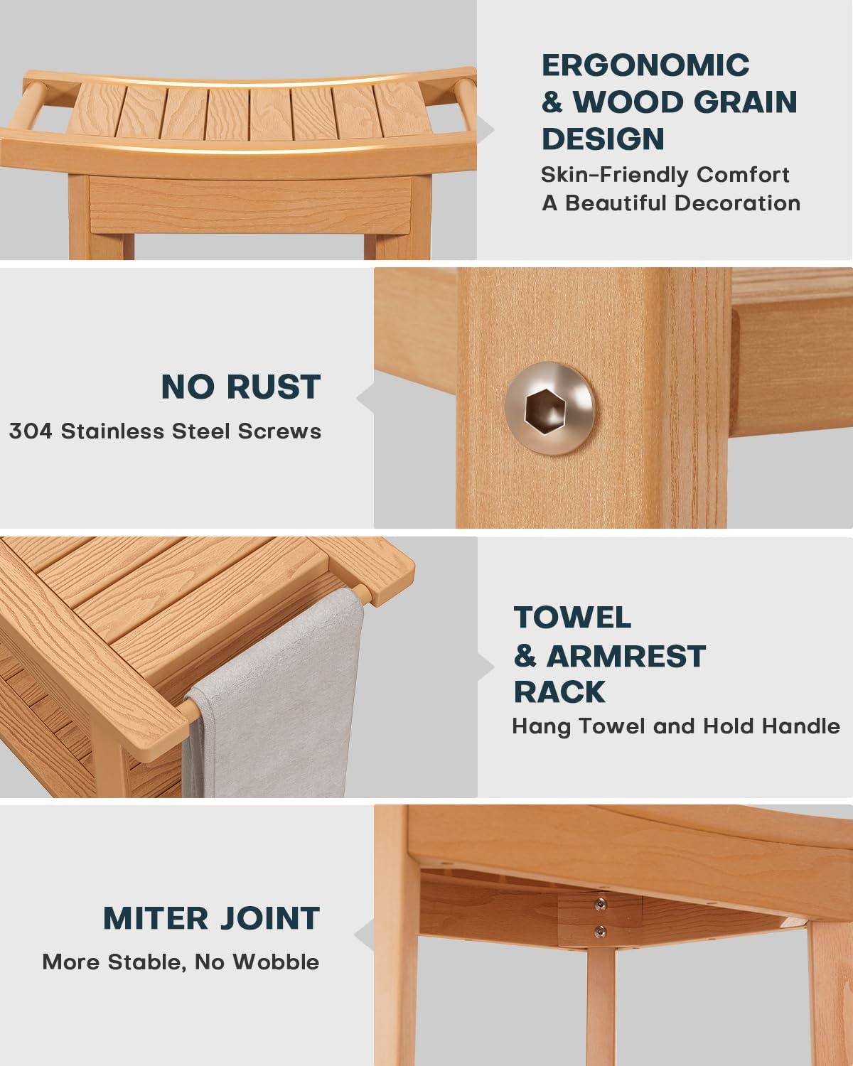 imageUpstreman Home Oversized Shower Bench Waterproof Shower Stool for Inside Shower NonSlip Shower Seat with Storage Shelf Poly Lumber Shower Bench for Bathroom Living Room 24quot Teak Color