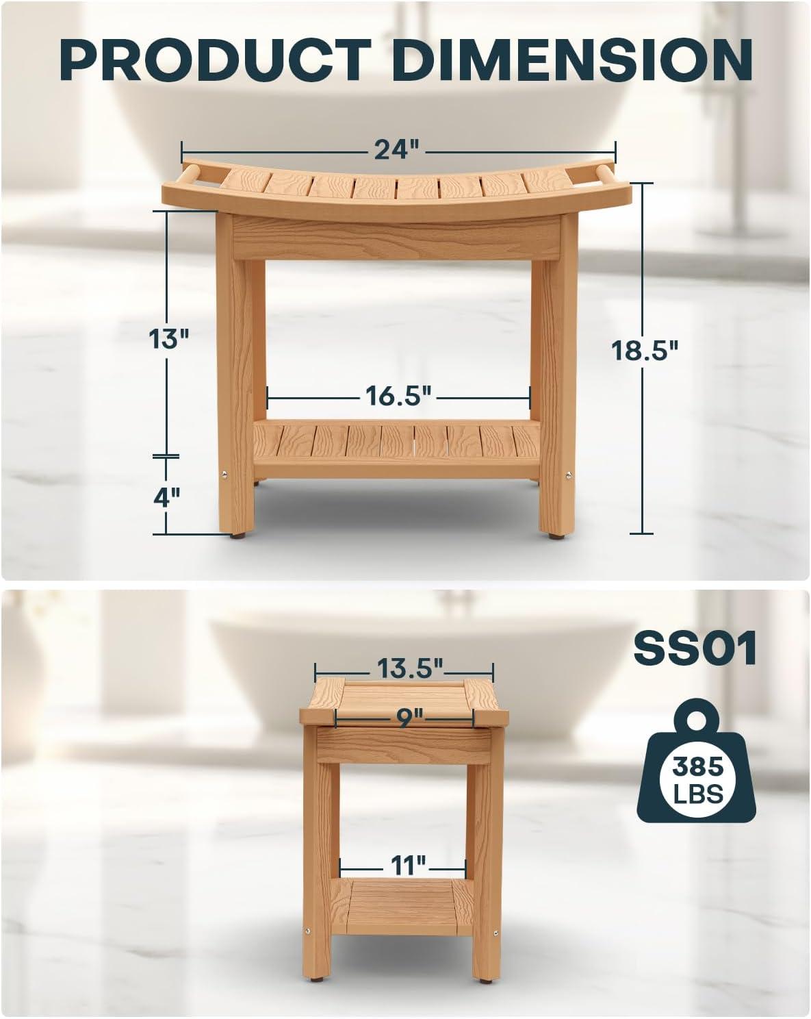 imageUpstreman Home Oversized Shower Bench Waterproof Shower Stool for Inside Shower NonSlip Shower Seat with Storage Shelf Poly Lumber Shower Bench for Bathroom Living Room 24quot Teak Color