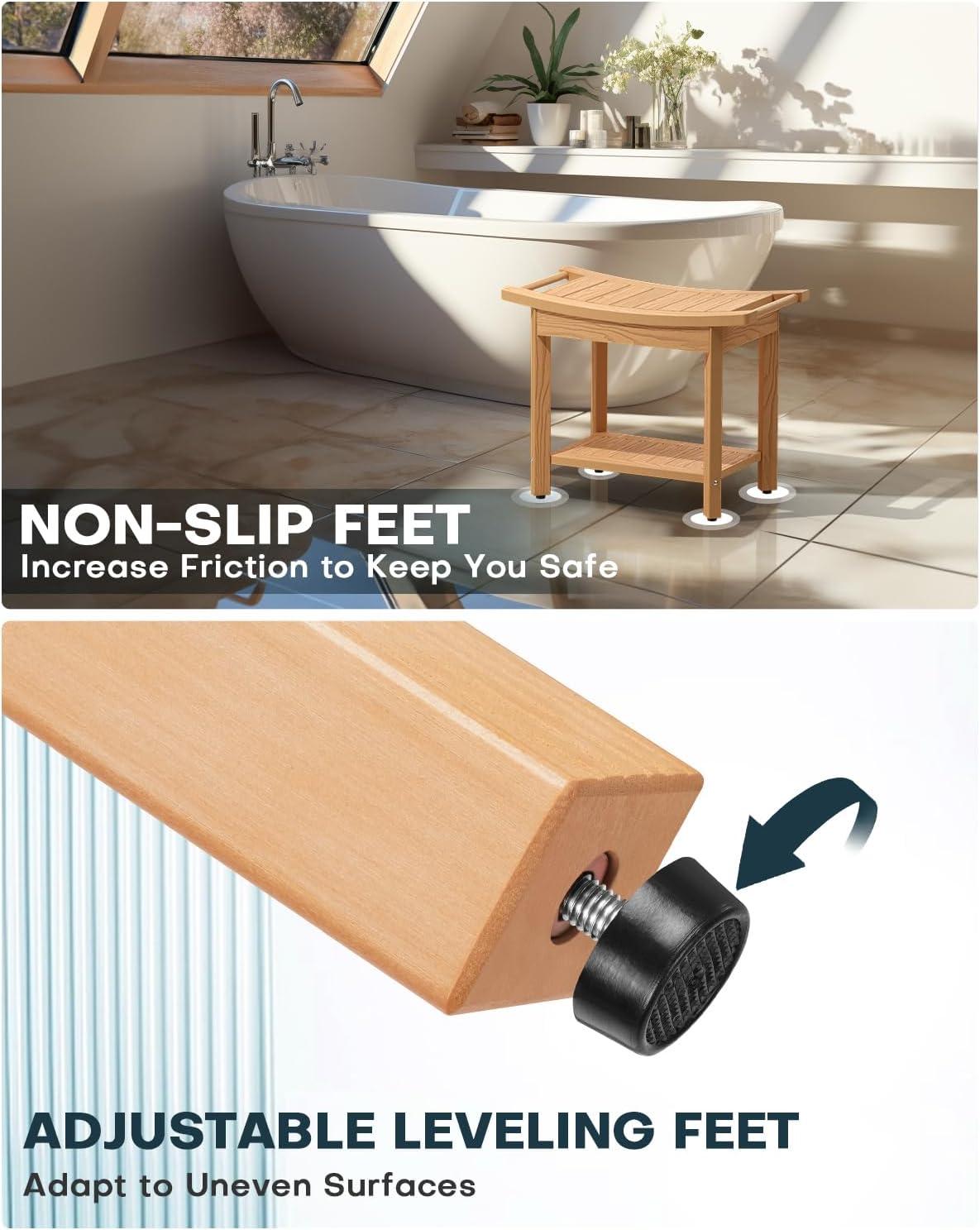 imageUpstreman Home Oversized Shower Bench Waterproof Shower Stool for Inside Shower NonSlip Shower Seat with Storage Shelf Poly Lumber Shower Bench for Bathroom Living Room 24quot Teak Color