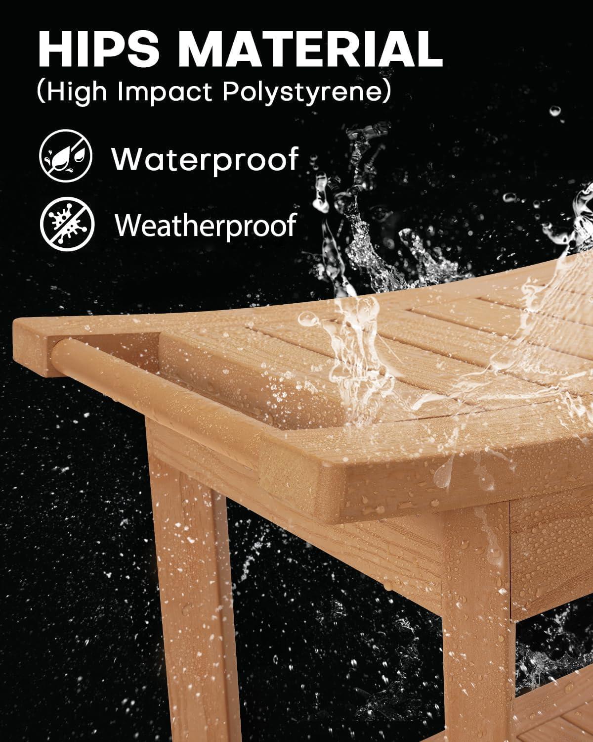 imageUpstreman Home Oversized Shower Bench Waterproof Shower Stool for Inside Shower NonSlip Shower Seat with Storage Shelf Poly Lumber Shower Bench for Bathroom Living Room 24quot Teak Color