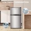 imageUpstreman 32 CuFt Mini Fridge with Freezer Double Door Mini Fridge Adjustable Thermostat Mini Refrigerator for Dorm Office Bedroom StainlessSD321Silver