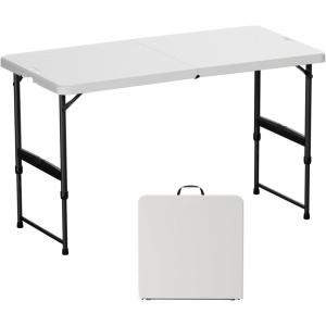imageUpstreman Home 4ft Portable Folding Table SwiftFold Table w4 Adjustable Heights Indoor Outdoor Heavy Duty FoldinHalf Utility Table Granite White