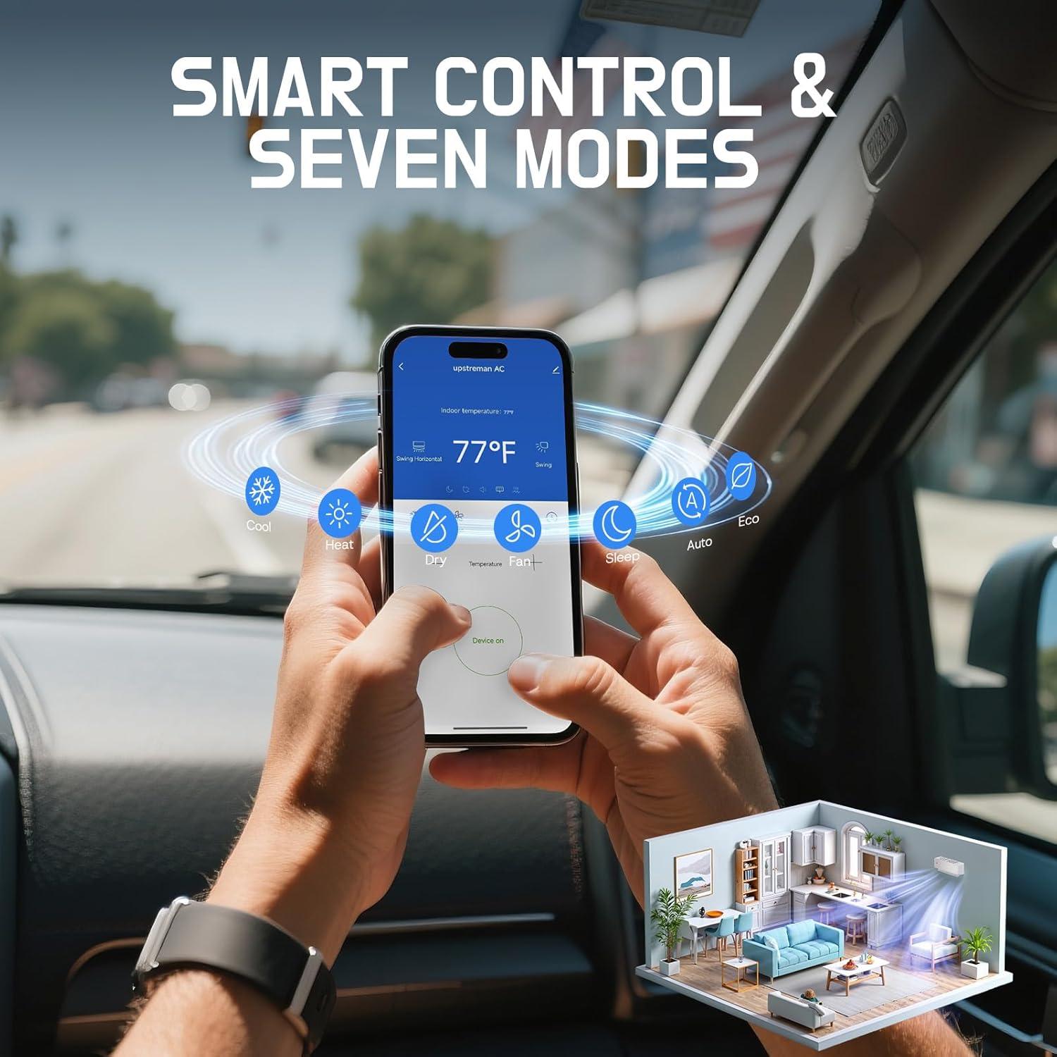 imageUpstreman 12000 BTU Mini Split Air Conditioner 115230V Mini Split AC Unit Heating system Energy Efficient Inverter AC 20 SEER2 Energy Saving Wifi Enabled with Mounting Brackets 230V230V