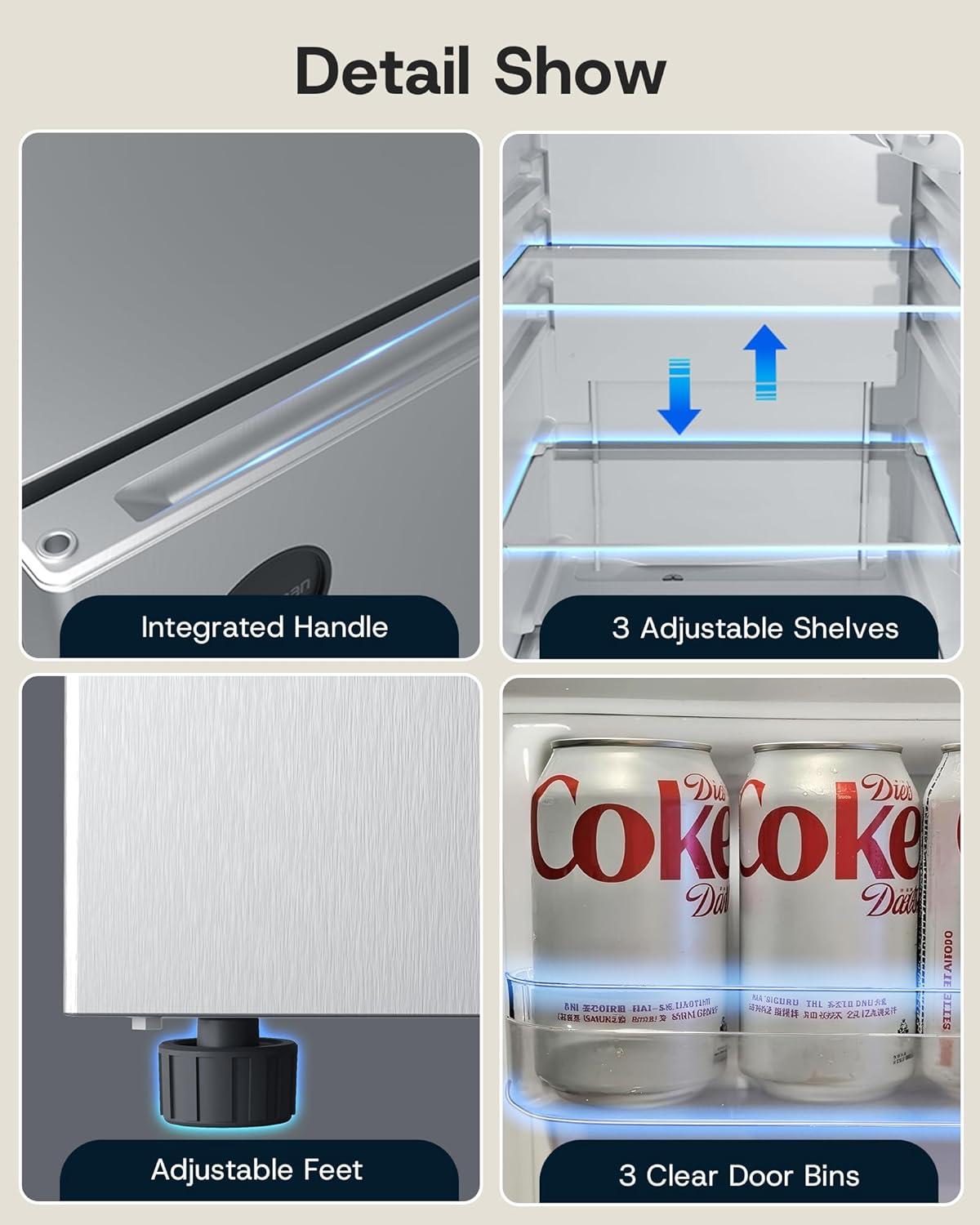 imageUpstreman 32 CuFt AllRefrigerator Mini Fridge Energy Star Certified Adjustable Thermostat Reversible Door LED Lamp Compact Refrigerator for Office Bedroom or Dorm SilverCR32