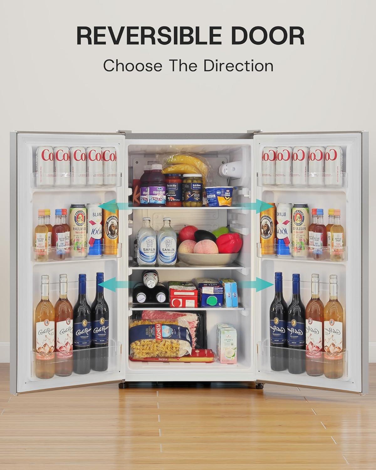 imageUpstreman 32 CuFt AllRefrigerator Mini Fridge Energy Star Certified Adjustable Thermostat Reversible Door LED Lamp Compact Refrigerator for Office Bedroom or Dorm SilverCR32