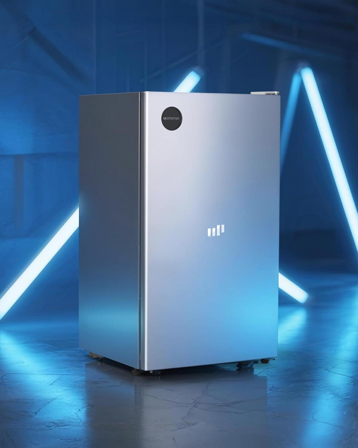 imageUpstreman 32 CuFt AllRefrigerator Mini Fridge Energy Star Certified Adjustable Thermostat Reversible Door LED Lamp Compact Refrigerator for Office Bedroom or Dorm SilverCR32