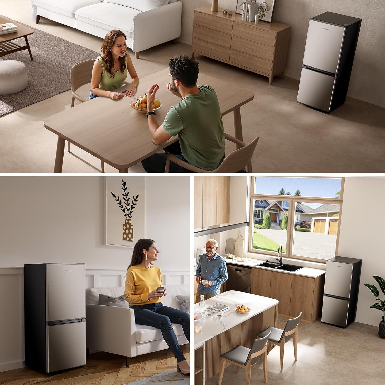 imageUpstreman 40 CuFt Small Refrigerator with Bottom Freezer Double Door Mini Refrigerator with Freezer Mini Fridge for Kitchen Apartment Dorm Office BM40 StainlessStainless