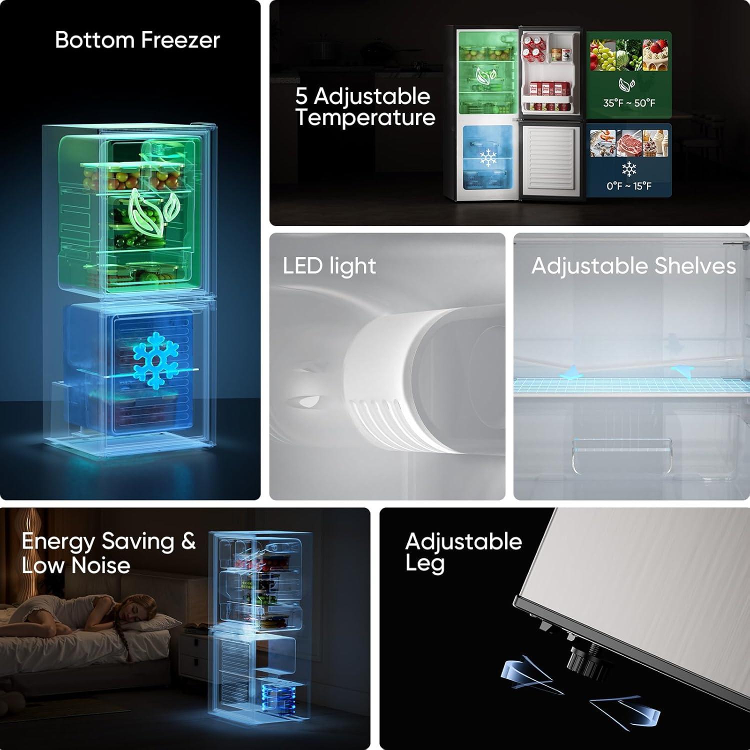 imageUpstreman 40 CuFt Small Refrigerator with Bottom Freezer Double Door Mini Refrigerator with Freezer Mini Fridge for Kitchen Apartment Dorm Office BM40 StainlessStainless