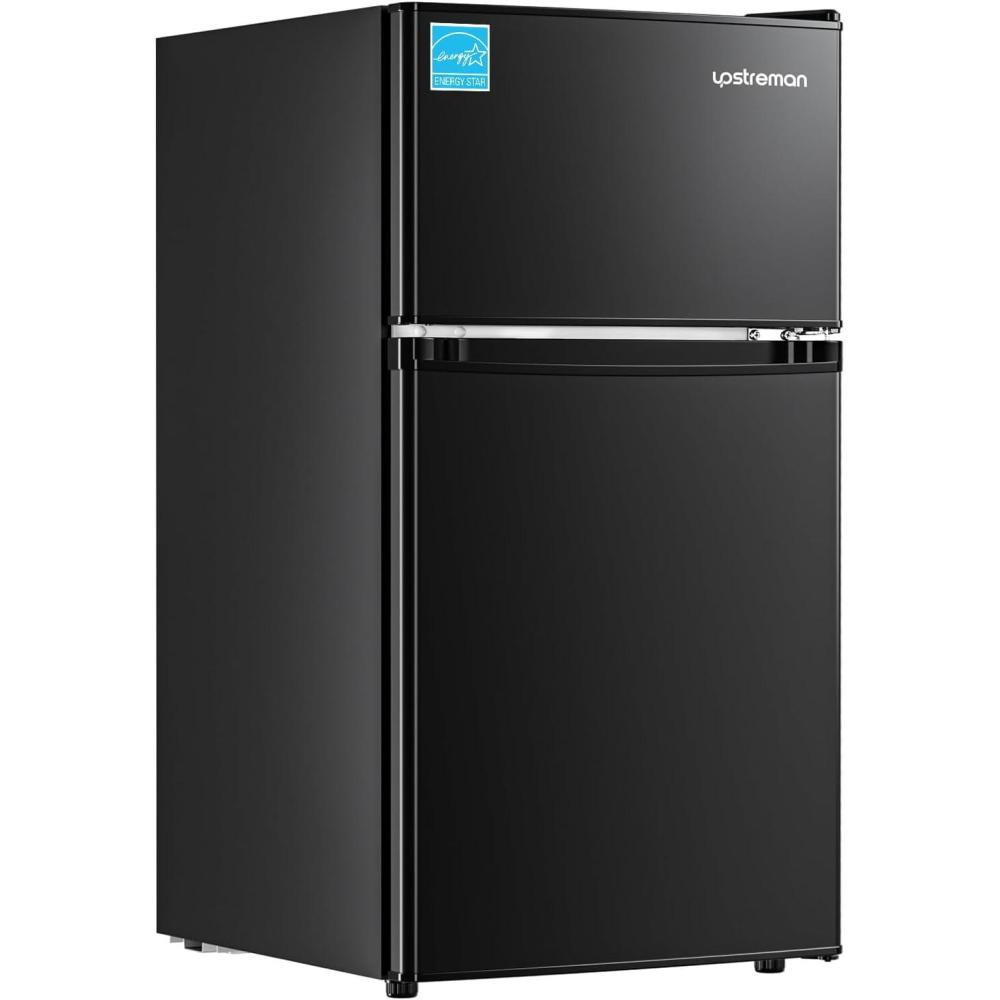 imageUpstreman 31 CuFt Mini Fridge with Freezer Double Door Small Fridge Dorm Essentials Adjustable Thermostat Energy Saving Mini Refrigerator for Office Dorm Bedroom BlackBlack