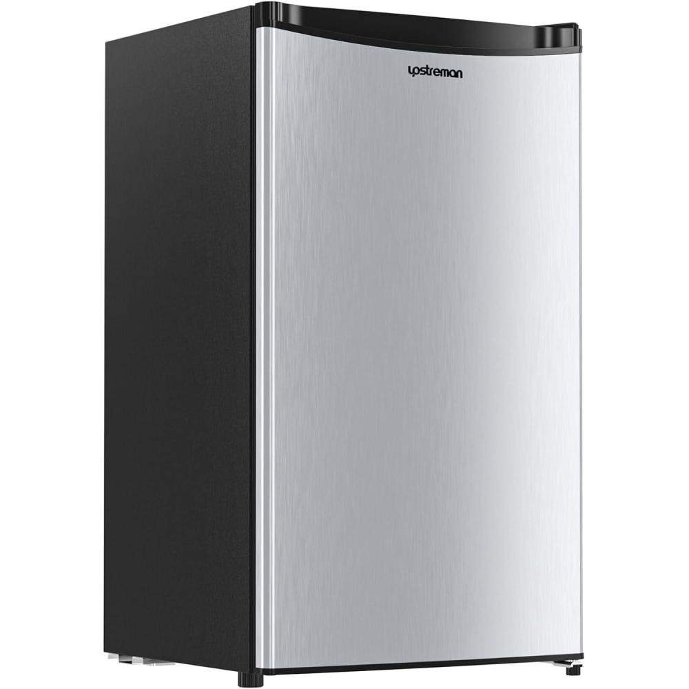 imageUpstreman 32 CuFt Mini Fridge with Freezer Single Door Mini Fridge Dorm Fridge Adjustable Thermostat Mini Refrigerator for Bedroom Office Dorm BlackBR321Stainless Steel