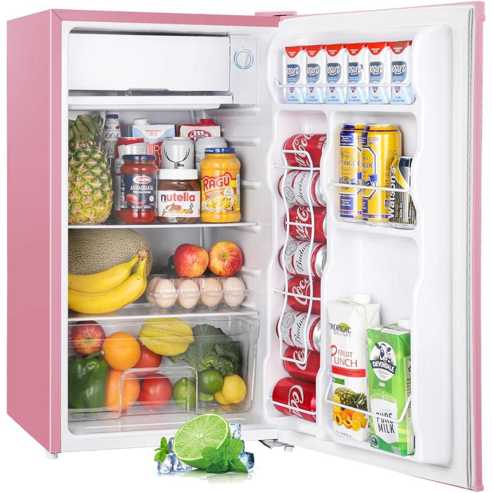 imageUpstreman 32 CuFt Mini Fridge with Freezer Single Door Mini Fridge Dorm Fridge Adjustable Thermostat Mini Refrigerator for Bedroom Office Dorm BlackBR321Cameo Pink