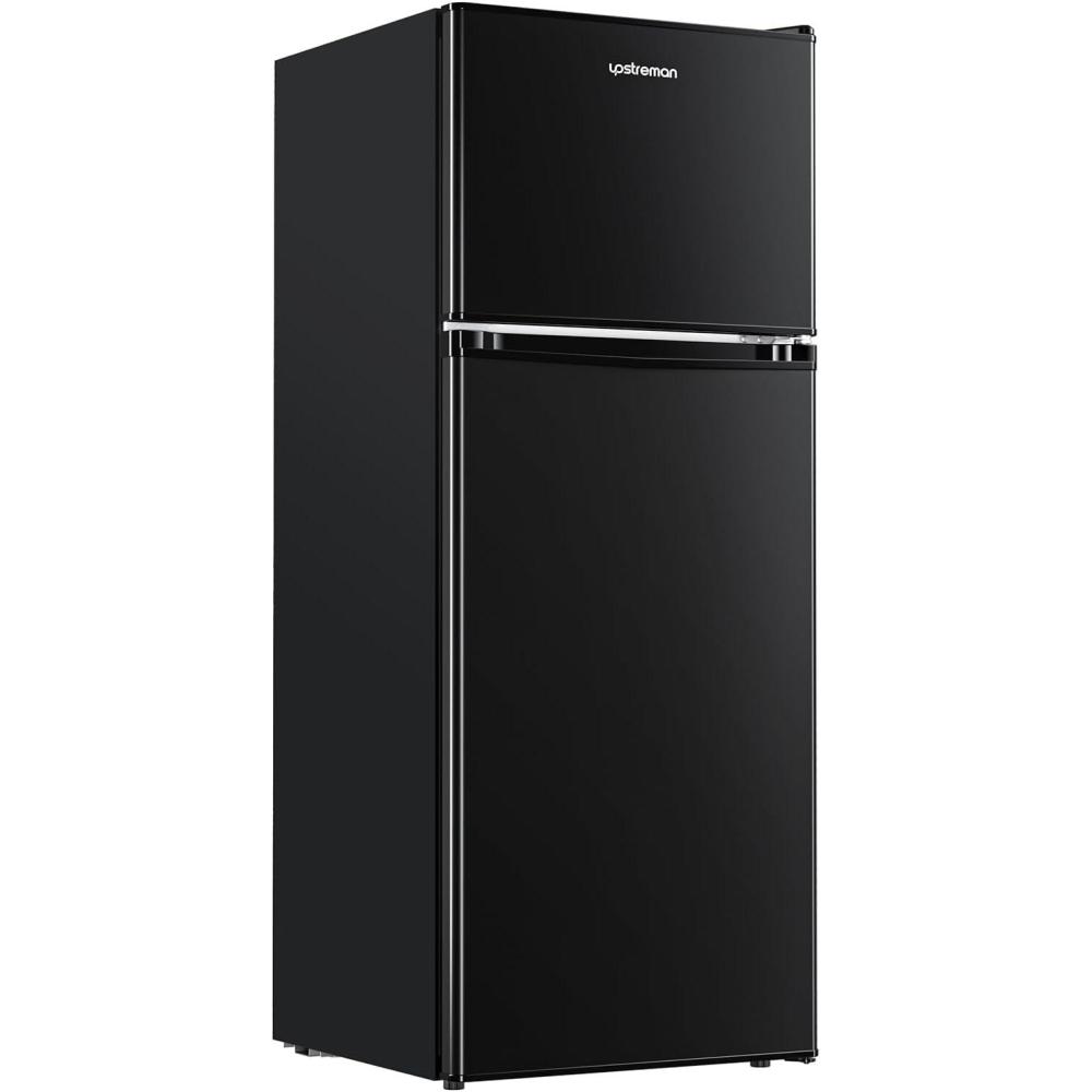 imageUpstreman 40 CuFt Mini Fridge with Freezer Dorm Essentials Double Door Small Refrigerator for Office Dorm Bedroom Adjustable Thermostat Large Capacity BlackBR401Black