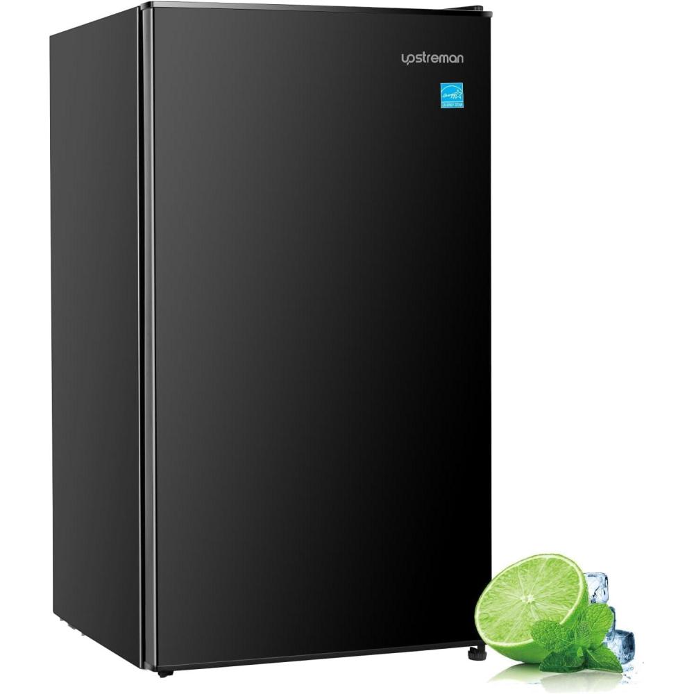 imageUpstreman 45 CuFt Mini Fridge with Freezer Single Door Mini Refrigerator Adjustable Thermostat Low Noise Energy Saving Small Refrigerator for Bedroom Dorm Office Black FR45Classic Black