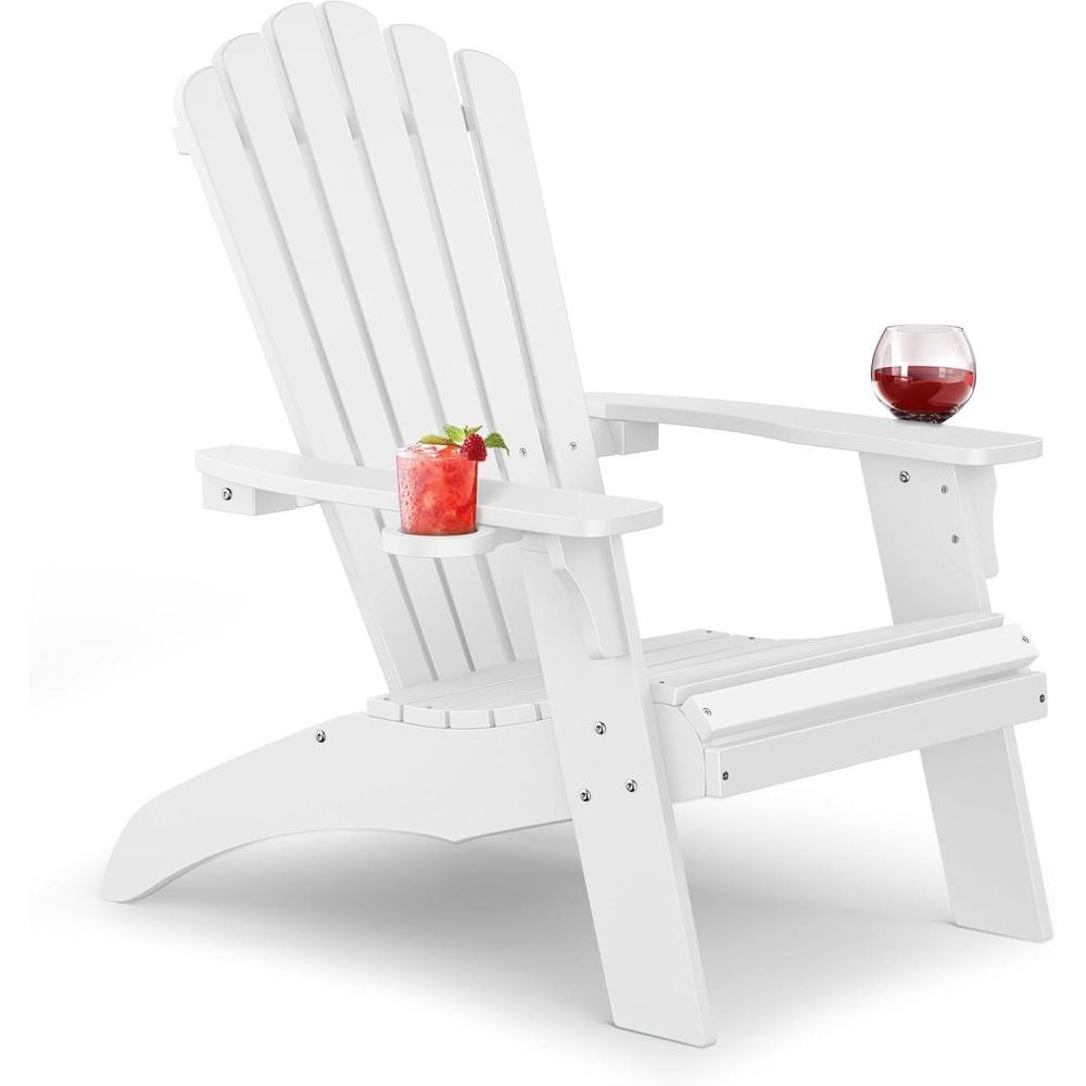 imageUpstreman Home Oversized Adirondack Chair Set of 1 Outdoor Fire Pit Chair with 2 Cup Holders Adirondack Patio Chair Weather Resistant for Outside Porch Lawn Garden A1 Max BlueWhite