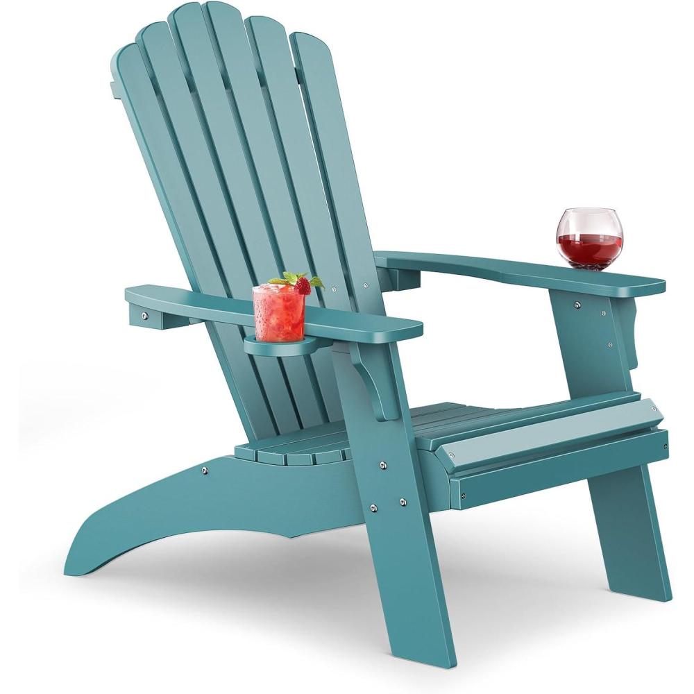 imageUpstreman Home Oversized Adirondack Chair Set of 1 Outdoor Fire Pit Chair with 2 Cup Holders Adirondack Patio Chair Weather Resistant for Outside Porch Lawn Garden A1 Max BlueBlue