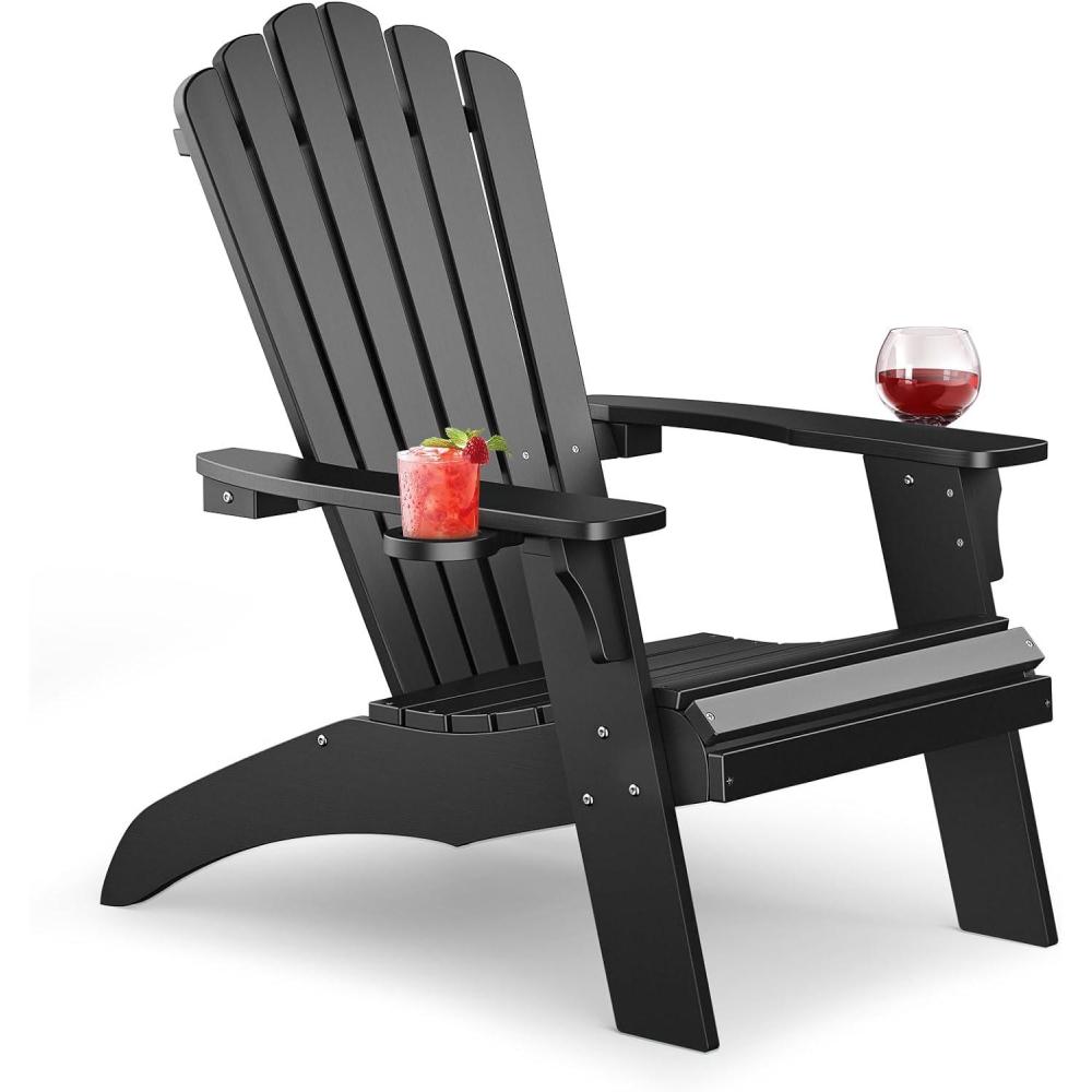 imageUpstreman Home Oversized Adirondack Chair Set of 1 Outdoor Fire Pit Chair with 2 Cup Holders Adirondack Patio Chair Weather Resistant for Outside Porch Lawn Garden A1 Max BlueBlack