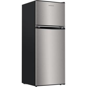 imageUpstreman 40 CuFt Mini Fridge with Freezer Dorm Essentials Double Door Small Refrigerator for Office Dorm Bedroom Adjustable Thermostat Large Capacity BlackBR401Stainless