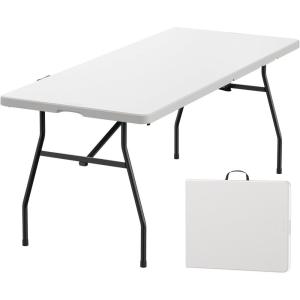 imageUpstreman Home 6ft Folding Table SwiftFold Plastic Portable Foldable Table Indoor Outdoor Heavy Duty FoldinHalf Utility Table wCarry Handle Lock Dining Party Office Wedding 350 LBSGranite White