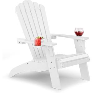 imageUpstreman Home Oversized Adirondack Chair Set of 1 Outdoor Fire Pit Chair with 2 Cup Holders Adirondack Patio Chair Weather Resistant for Outside Porch Lawn Garden A1 Max BlueWhite