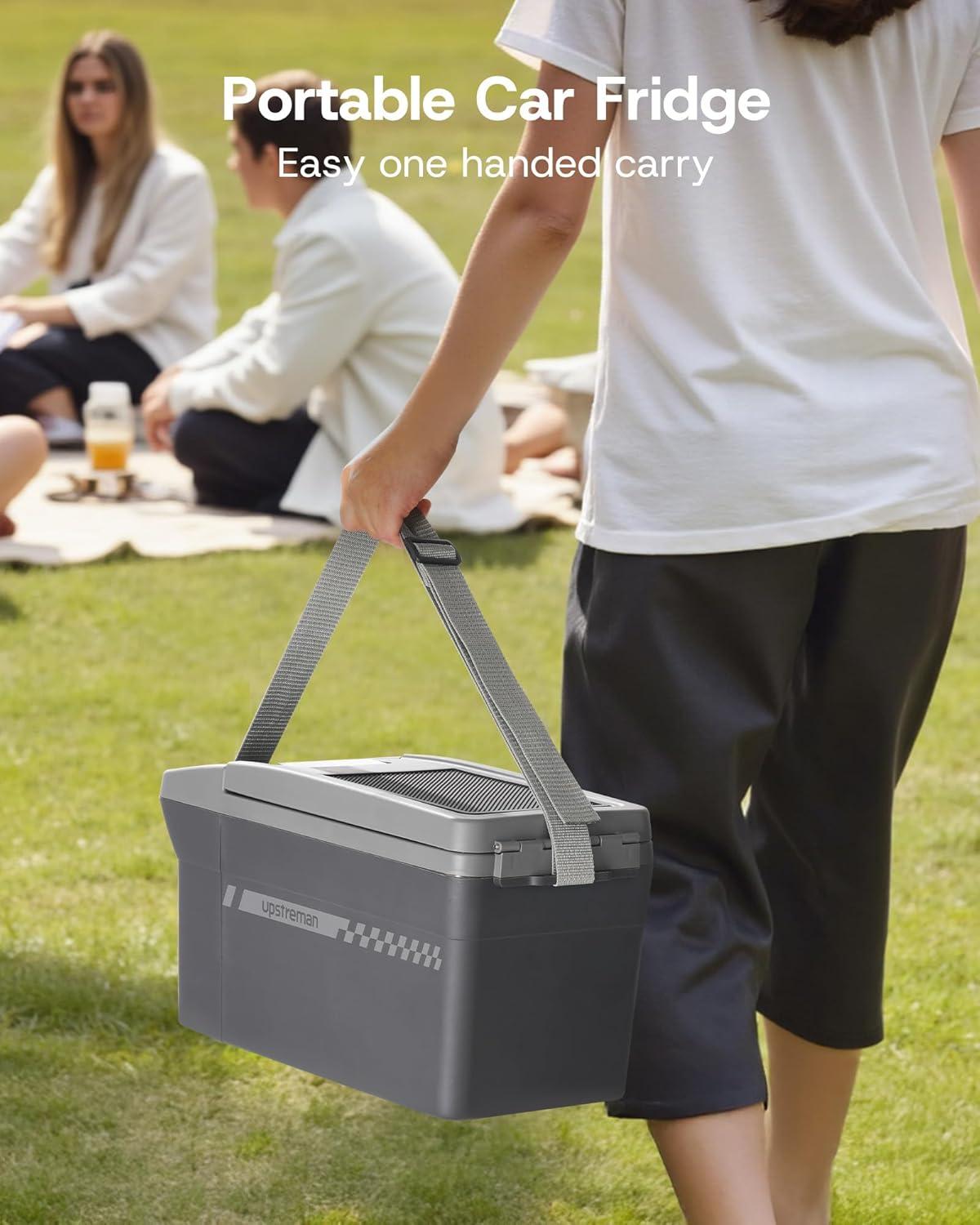 imageUpstreman 12 QT Portable Electric Cooler Thermoelectric Cooler And Warmer with Shoulder Strap 12V Car Adapter Car Refrigerator For Camping Travel Boat AR11