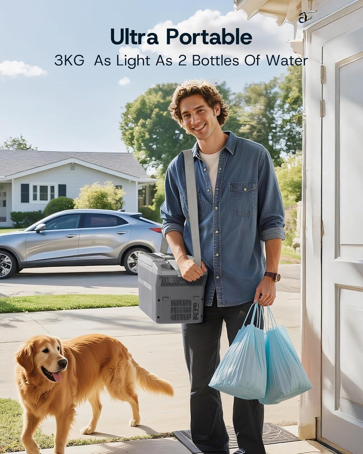 imageUpstreman 12 QT Portable Electric Cooler Thermoelectric Cooler And Warmer with Shoulder Strap 12V Car Adapter Car Refrigerator For Camping Travel Boat AR11