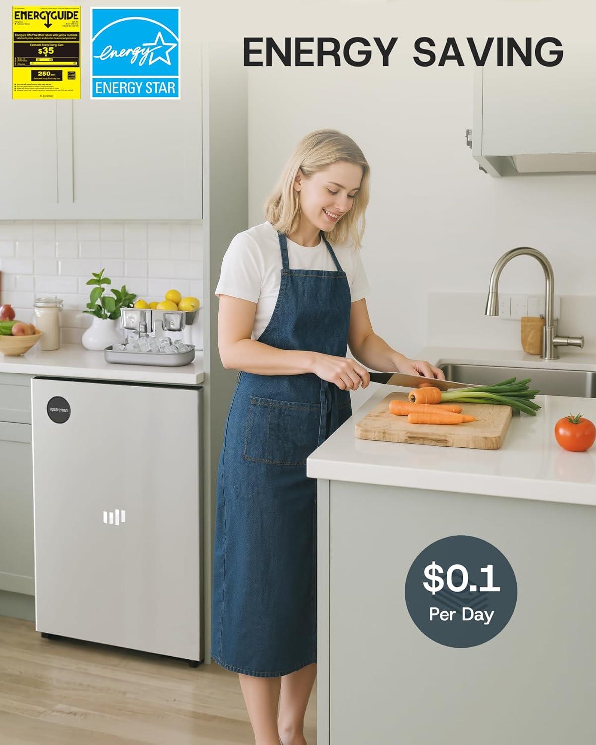 imageUpstreman 25 CuFt AllRefrigerator Mini Fridge Single Door Small Refrigerator Dorm Fridge with 7 Adjustable Thermostat Compact Refrigerator for Office Bedroom or Dorm SilverCR26