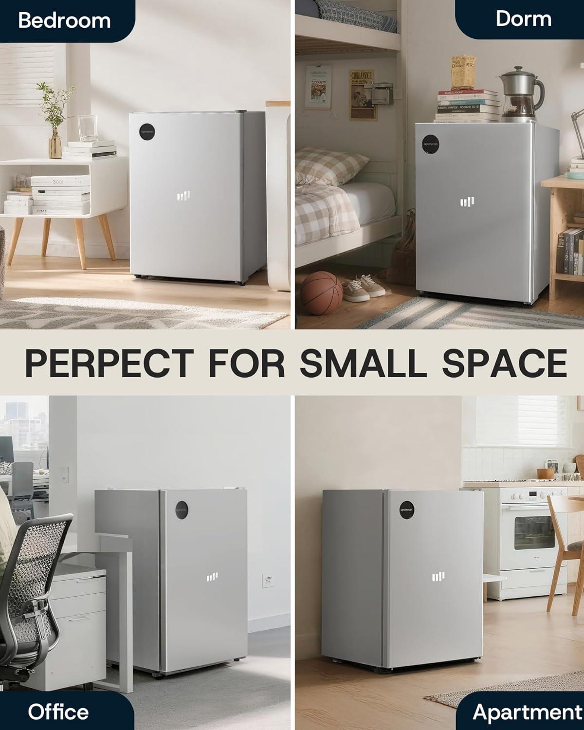 imageUpstreman 25 CuFt AllRefrigerator Mini Fridge Single Door Small Refrigerator Dorm Fridge with 7 Adjustable Thermostat Compact Refrigerator for Office Bedroom or Dorm SilverCR26