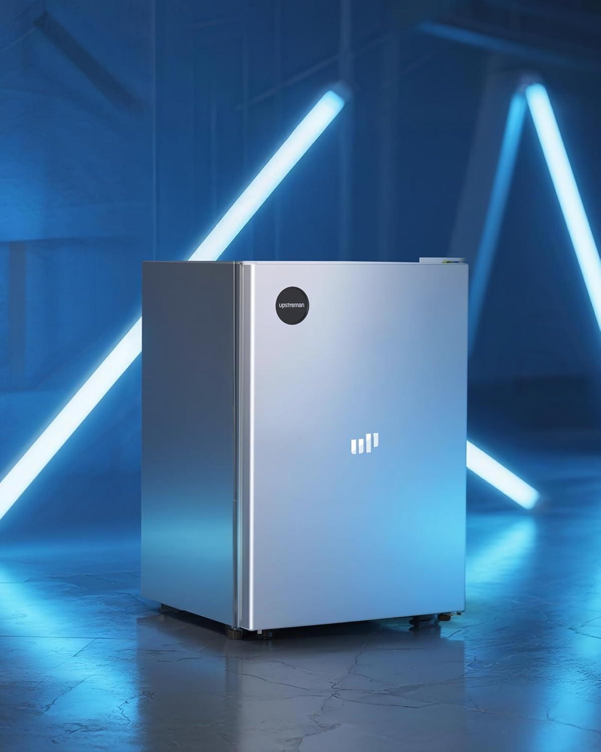 imageUpstreman 25 CuFt AllRefrigerator Mini Fridge Single Door Small Refrigerator Dorm Fridge with 7 Adjustable Thermostat Compact Refrigerator for Office Bedroom or Dorm SilverCR26