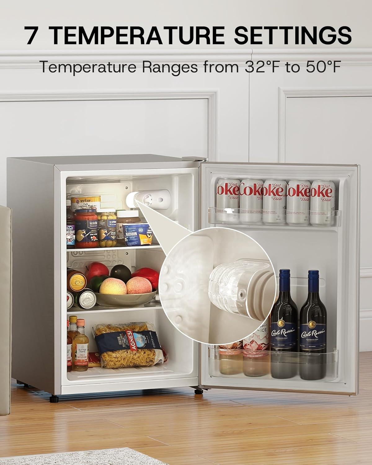 imageUpstreman 25 CuFt AllRefrigerator Mini Fridge Single Door Small Refrigerator Dorm Fridge with 7 Adjustable Thermostat Compact Refrigerator for Office Bedroom or Dorm SilverCR26