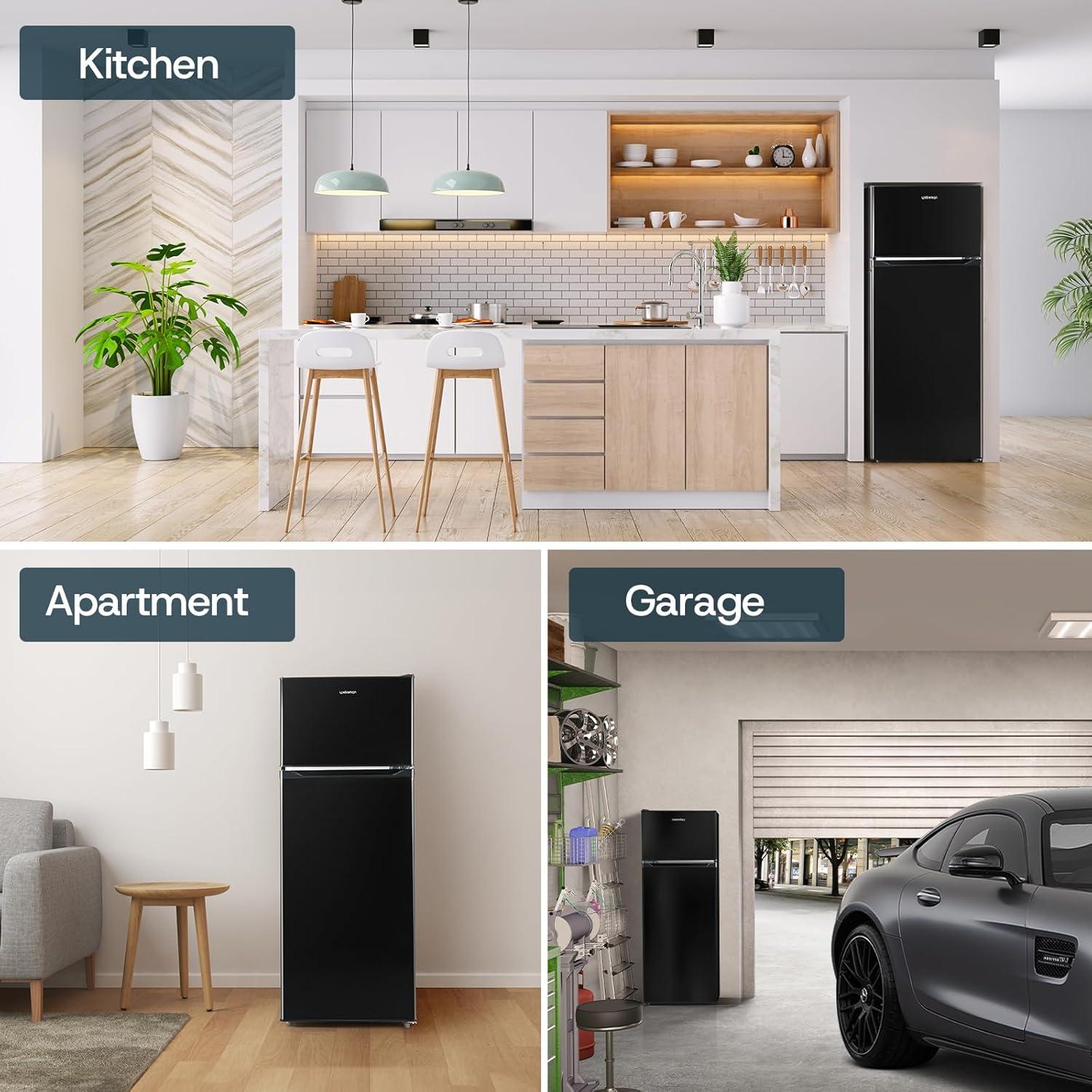 imageUpstreman 77 Cu Ft Refrigerator with Freezer Double Door Fridge with Adjustable Thermostat Reversible Door Large Capacity Refrigerator for Apartment Dorm Office Kitchen Red BD75Black