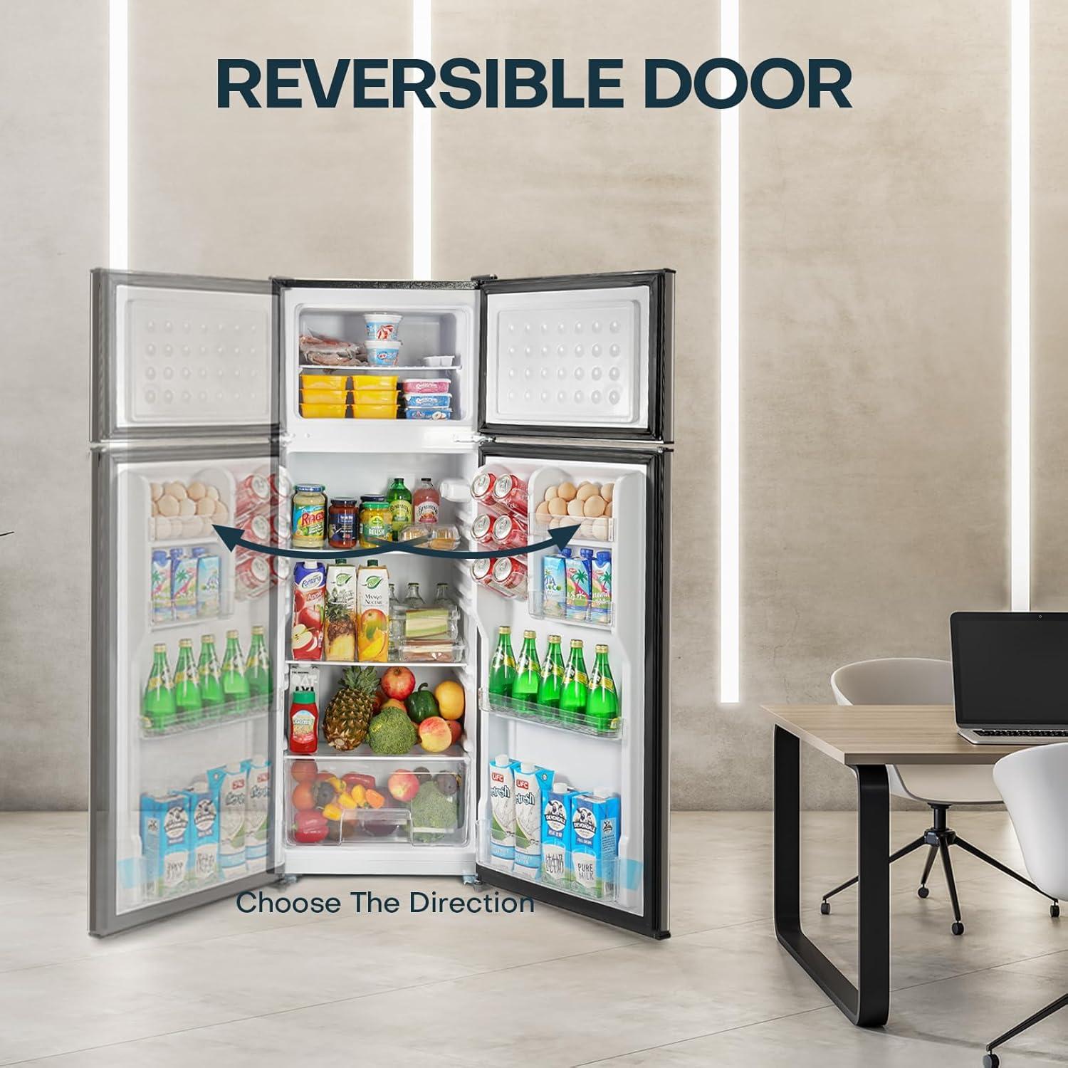 imageUpstreman 77 Cu Ft Refrigerator with Freezer Double Door Fridge with Adjustable Thermostat Reversible Door Large Capacity Refrigerator for Apartment Dorm Office Kitchen Red BD75Stainless