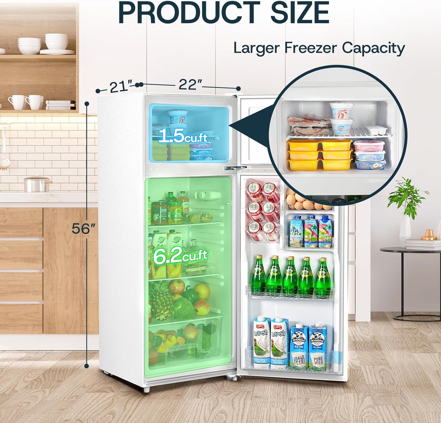 imageUpstreman 77 Cu Ft Refrigerator with Freezer Double Door Fridge with Adjustable Thermostat Reversible Door Large Capacity Refrigerator for Apartment Dorm Office Kitchen Red BD75White