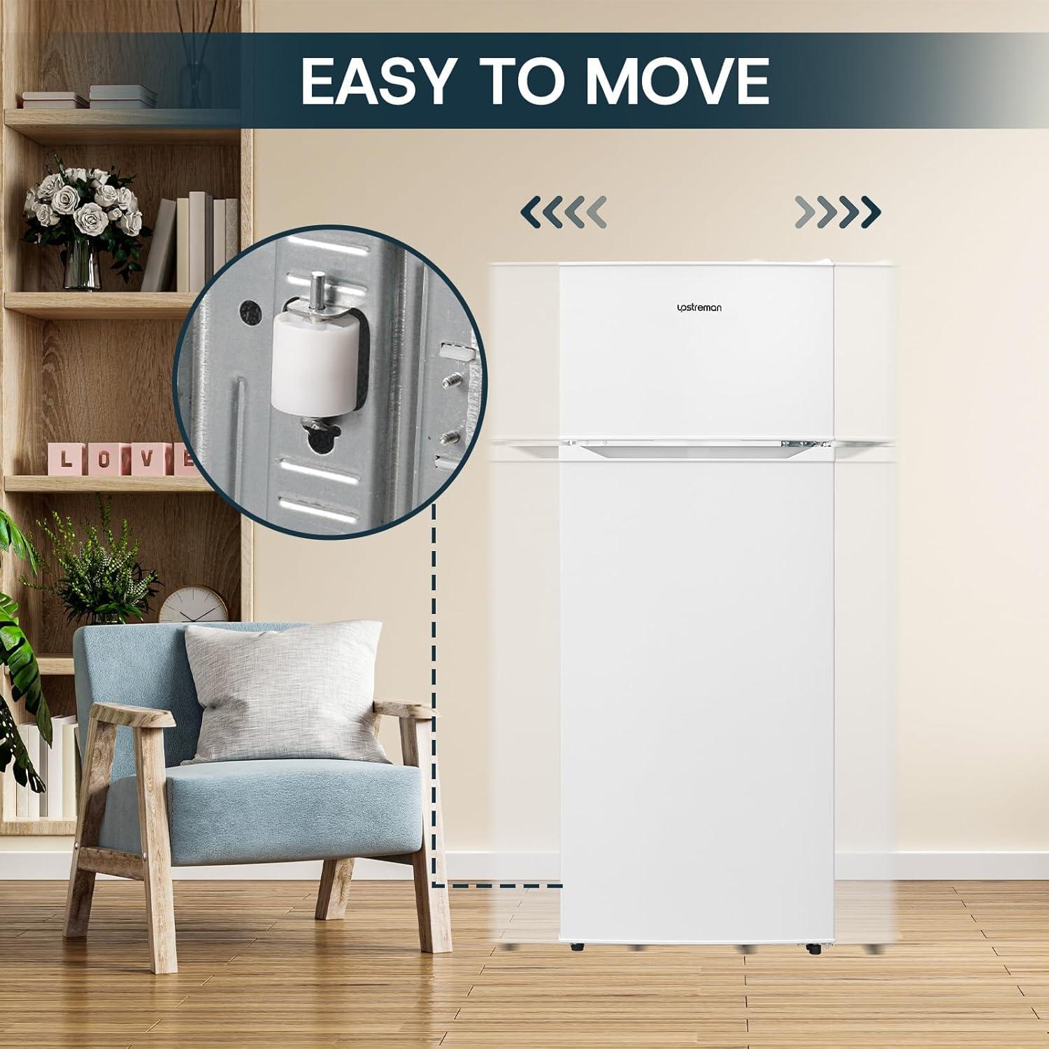 imageUpstreman 77 Cu Ft Refrigerator with Freezer Double Door Fridge with Adjustable Thermostat Reversible Door Large Capacity Refrigerator for Apartment Dorm Office Kitchen Red BD75White