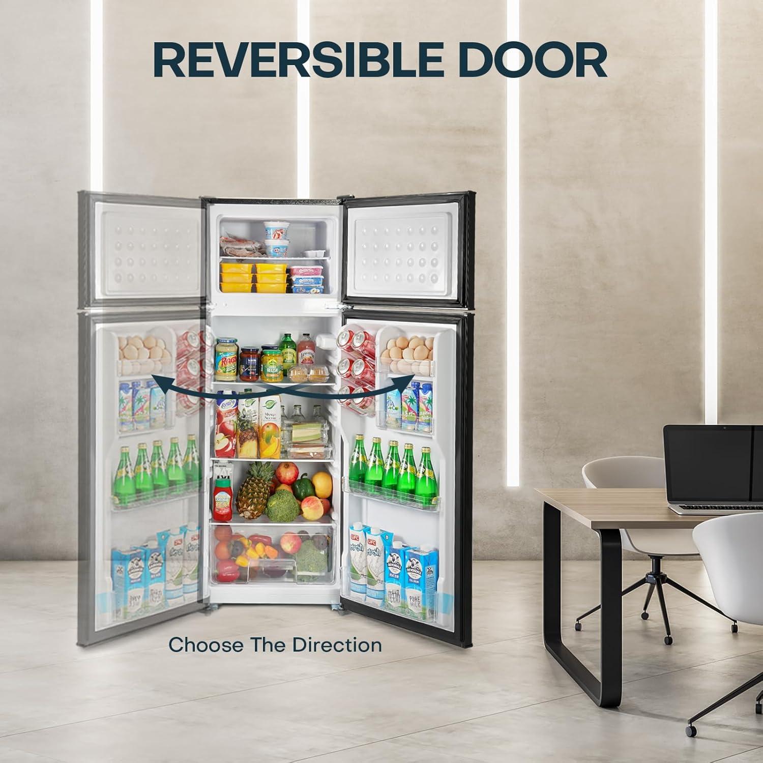 imageUpstreman 77 Cu Ft Refrigerator with Freezer Double Door Fridge with Adjustable Thermostat Reversible Door Large Capacity Refrigerator for Apartment Dorm Office Kitchen Red BD75Black