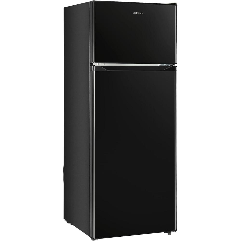 imageUpstreman 77 Cu Ft Refrigerator with Freezer Double Door Fridge with Adjustable Thermostat Reversible Door Large Capacity Refrigerator for Apartment Dorm Office Kitchen Red BD75Black