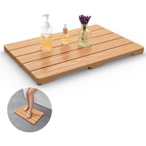 imageUpstreman Home 24quot Shower Mat for Inside Shower Bath Mat for Bathroom Floor Spa Mat Water Resistance NoMaintenance WoodenLike Non Slip for Bathtub Pool Seaside Indoor ampamp Outdoor Use Teak Color24 x 165 Rectangular