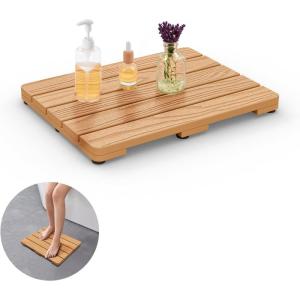 imageUpstreman Home 24quot Shower Mat for Inside Shower Bath Mat for Bathroom Floor Spa Mat Water Resistance NoMaintenance WoodenLike Non Slip for Bathtub Pool Seaside Indoor ampamp Outdoor Use Teak Color16 x 125 Rectangular