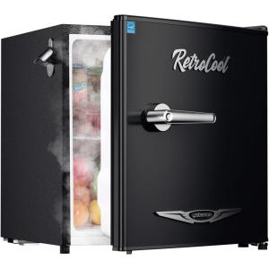 imageUpstreman 17 CuFt Retro Mini Fridge Low Noise Energy Saving Adjustable Thermostat Single Door Side Bottle Opener Metal Handle Compact Refrigerator for Office Bedroom DormFR17 PRO PinkBlack